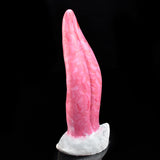 Pink upright monster tongue vibrator with white textured base