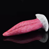 8.4-inch pink tongue-shaped vibrator with ridged white rim base