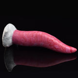 8.4-inch pink textured monster tongue vibrator with white base, side view