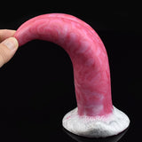 Pink arched tongue vibrator with white ribbed base