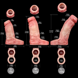 Size chart for cock extender sleeve with scrotum ring (S/M/L) and weight