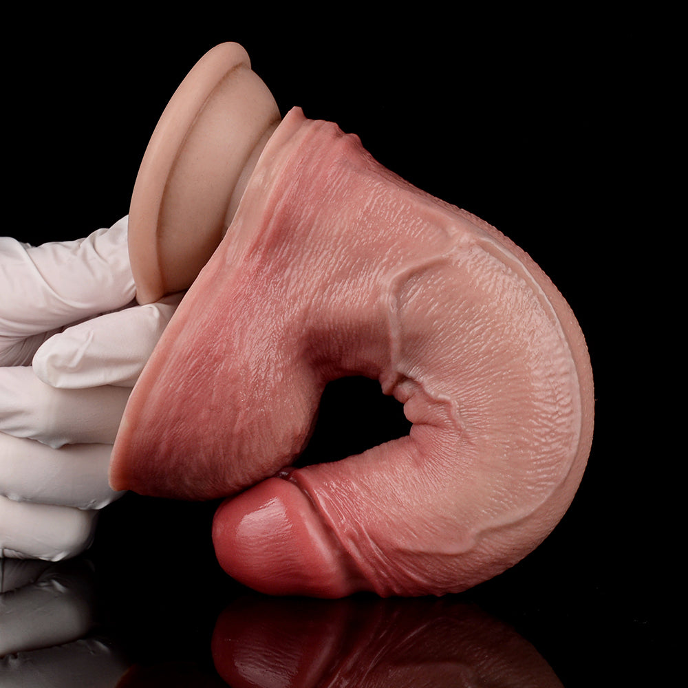 Gebogener Dildo in hellrosa, Vorderansicht mit sichtbarer Wölbung und Kontur