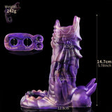 Purple dragon sleeve by DirtyToyz, measured height 14.7cm and ridged sculpt detail