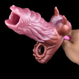 Orange-brown monster dragon penis sleeve, curved shape with hollow opening end