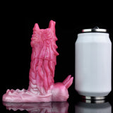 Red dragon penis sleeve, sculpted monster shape with open tip and ridged underside