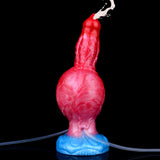 Hundedildo aufrecht: rotes Design mit blauer Basis und transparentem Schlauch