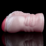 Velvet Hoof Pussy Fleshlight: Nahansicht des gerippten weißen Außenstücks mit rosafarbenem Rand