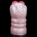 Pink mare fleshlight toy, front view with ridged insert and curved opening