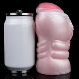 Fleshlight mit Flansch, rosa/weißes Design, glatte Oberfläche und Detail am Ende