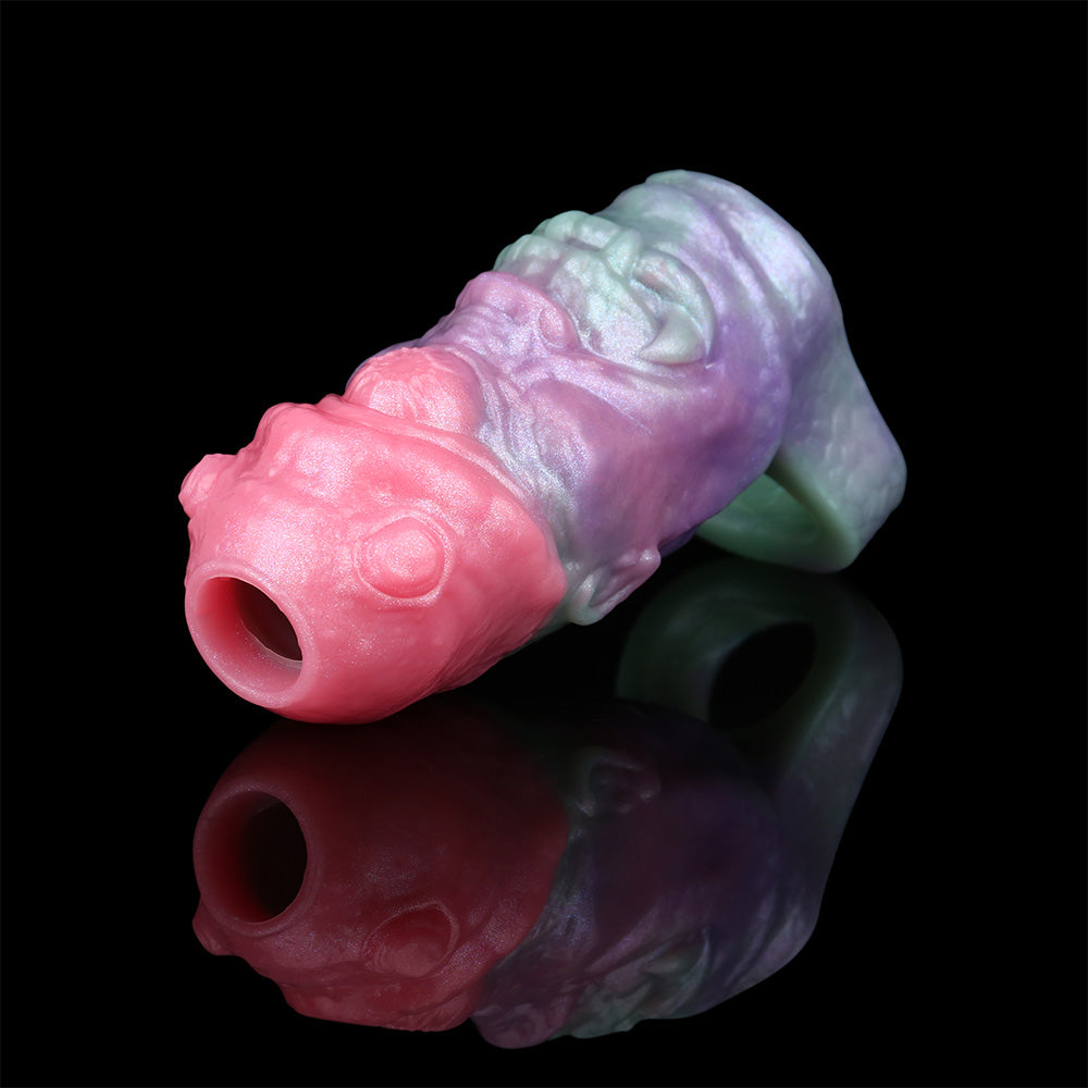 Novelty alien sleeve extender, pink tip with purple and mint details