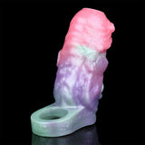 Iridescent velvet sleeve extender with circular opening, pink-purple-green gradient