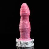 Pink monster tentacle vibrator angled view with textured surface and white base ring