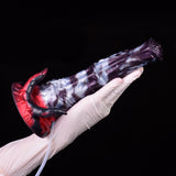 Fantasy beast squirting dildo in a glove, purple-gray texture with red claws