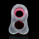 End of wolf-sleeve sheath with two oval openings, pink with light iridescent trim