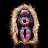 Brown faux-fur stroker sleeve with central dual opening and plush lined interior
