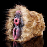 Tan faux-fur plush stoker with dual opening and soft textured lining