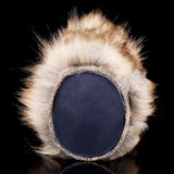 Faux-fur outer sleeve with oval opening patch in dark fabric