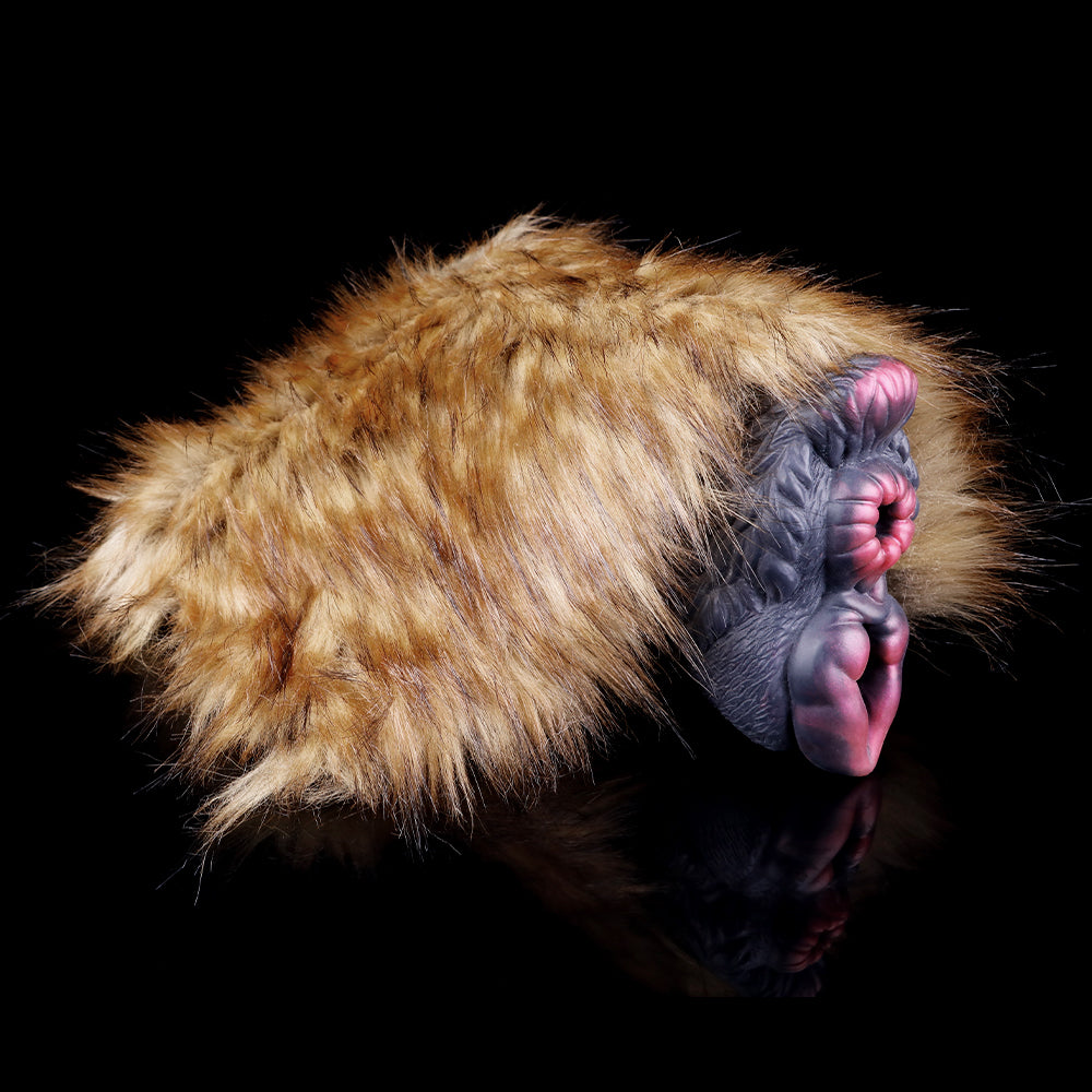 Tan faux-fur stoker sleeve with side dual opening and visible dark insert