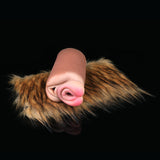 Two-hole furry masturbator, brown faux fur and pink dual openings