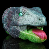 Whisper Dragon Fleshlight with glowing green eye, textured blue head and open mouth