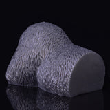 Back view of textured animal-shaped dual-hole masturbator, dark gray