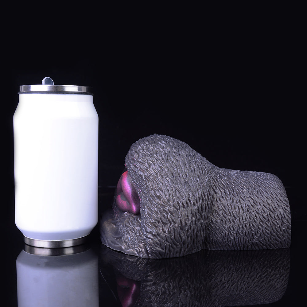 Dual-hole vibrator with metallic cylinder base, textured dark gray and purple insert