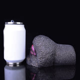 Dual-hole vibrator with metallic cylinder base, textured dark gray and purple insert