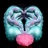 Teal alien creature stroker front view with pink bulb end and inner tentacle details