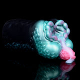 Alien Fleshlight side view with teal textured body and pink mouth tip