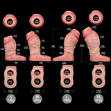 Size guide for penis extender sleeve: S, M, XL dimensions shown