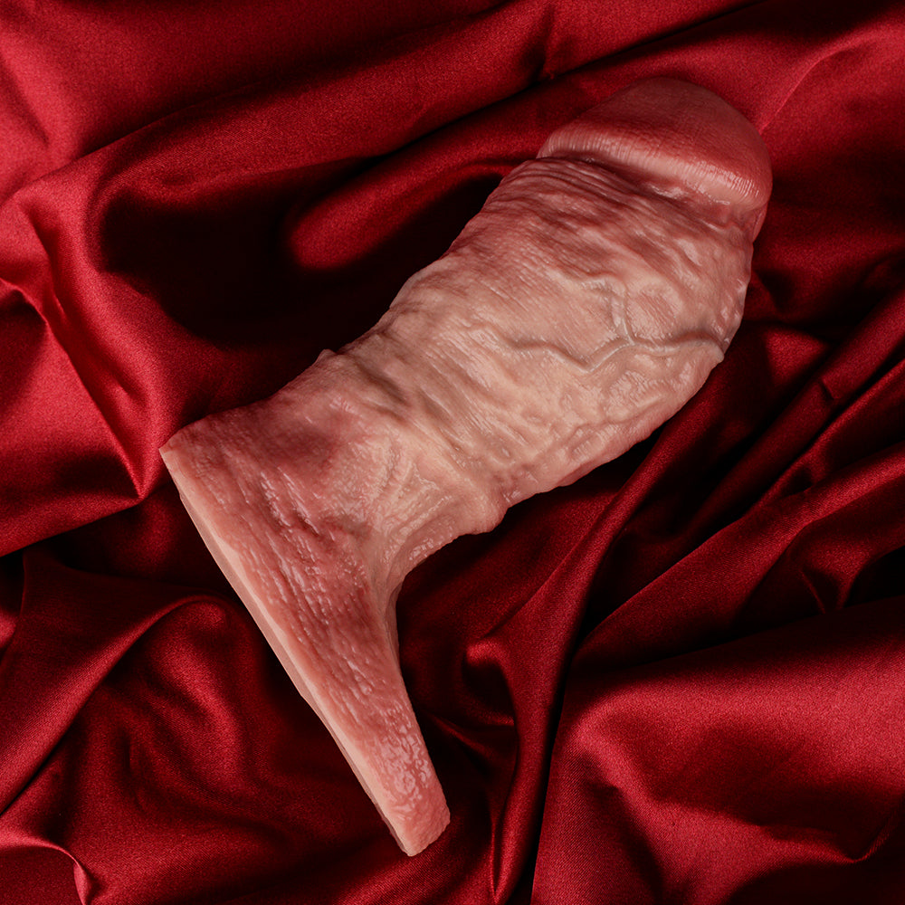 Realistic penis extender sleeve with detailed ridged texture