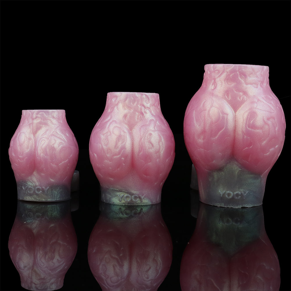 Rosa Wolf-Cockring im Set, seitliche Ansicht mit grauem Saum unten