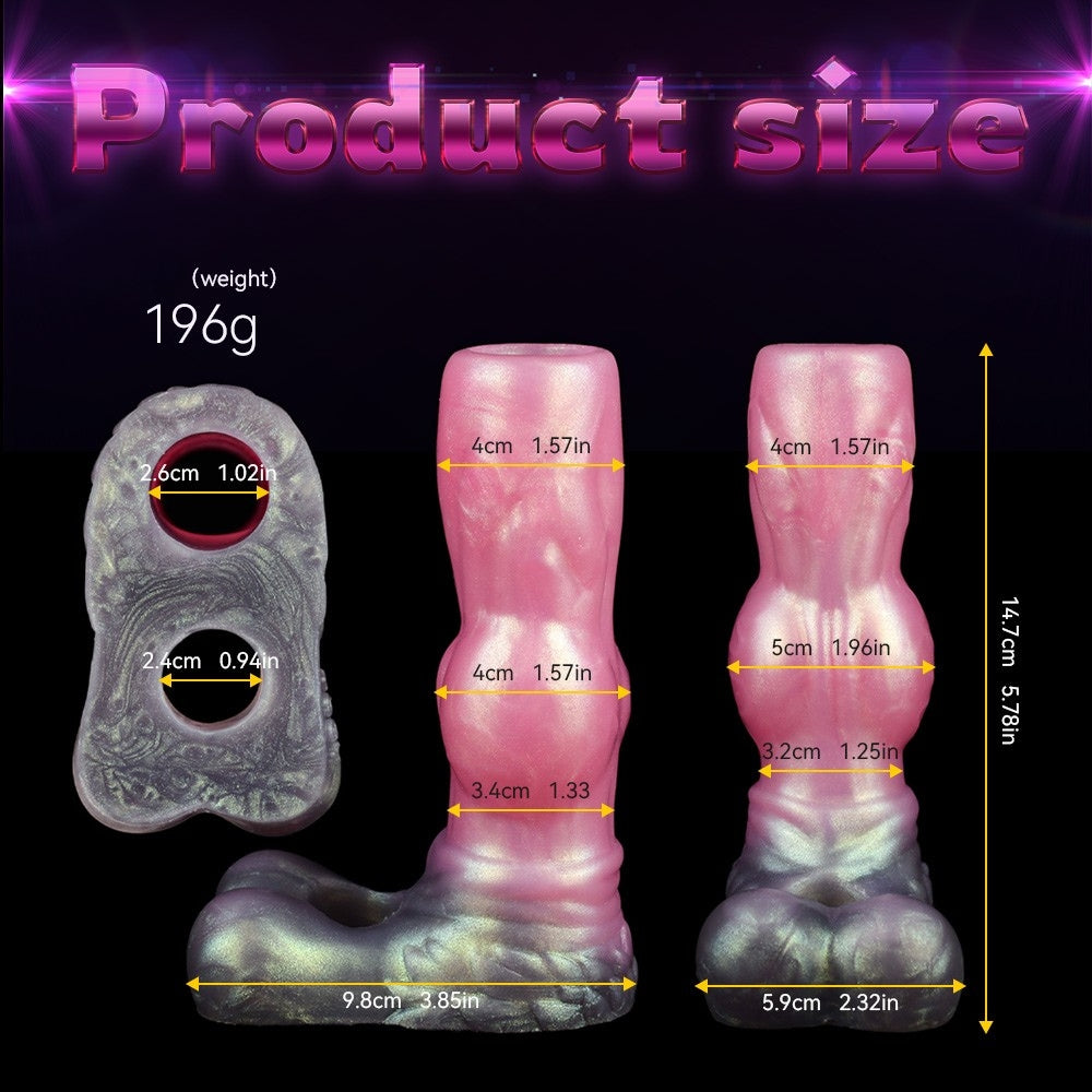 Size chart for wolf skull sleeve: height and width measurements, 196g weight