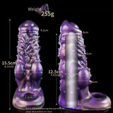 Purple dragon ribbed sheath extender, size and weight diagram, textured design