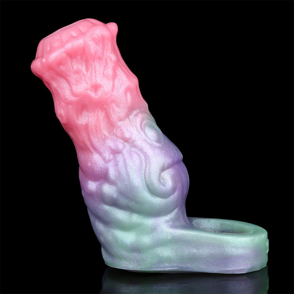 Alien Sleeve, gedrehte Ansicht: rosa oben, lila Mitte, mintfarbene Unterkante, glatte Struktur