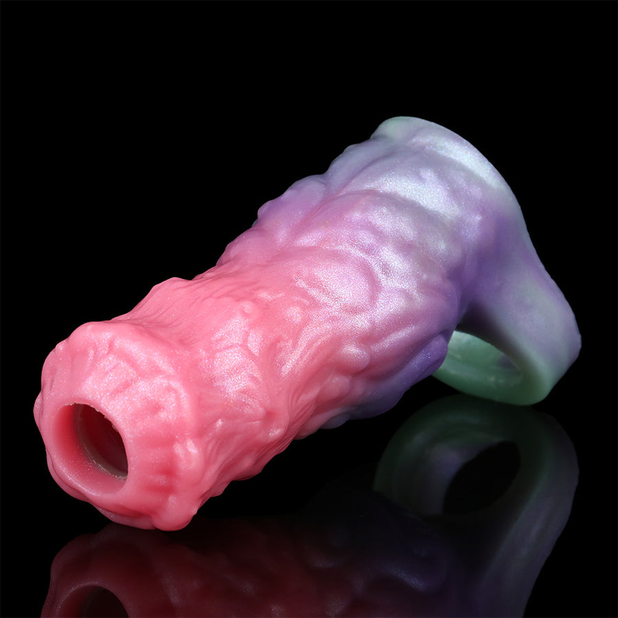 Alien extender sleeve close-up showing hollow end and swirled pink-lavender texture