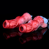 Dragon knot sheath set, two red-and-white scaly sheaths with pale inner sections and tubing
