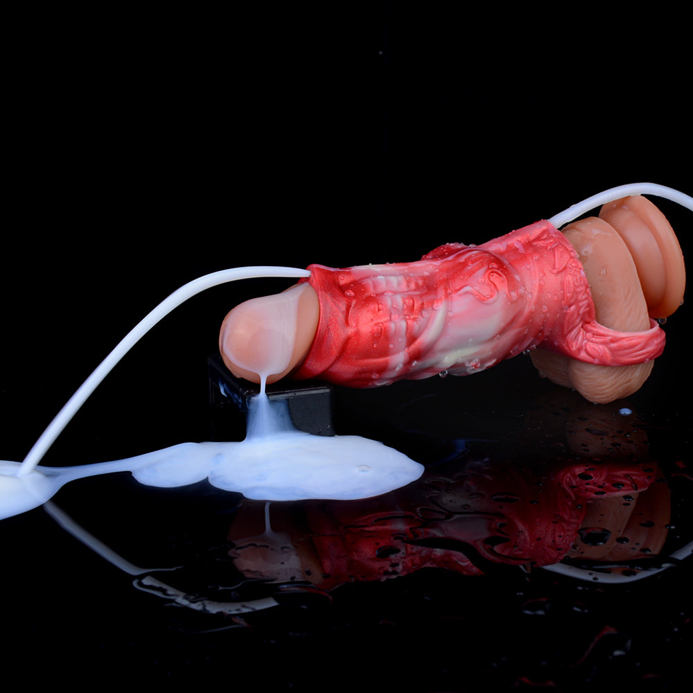 Dragon knot sheath (squirting), red-and-white design with liquid spray from the nozzle