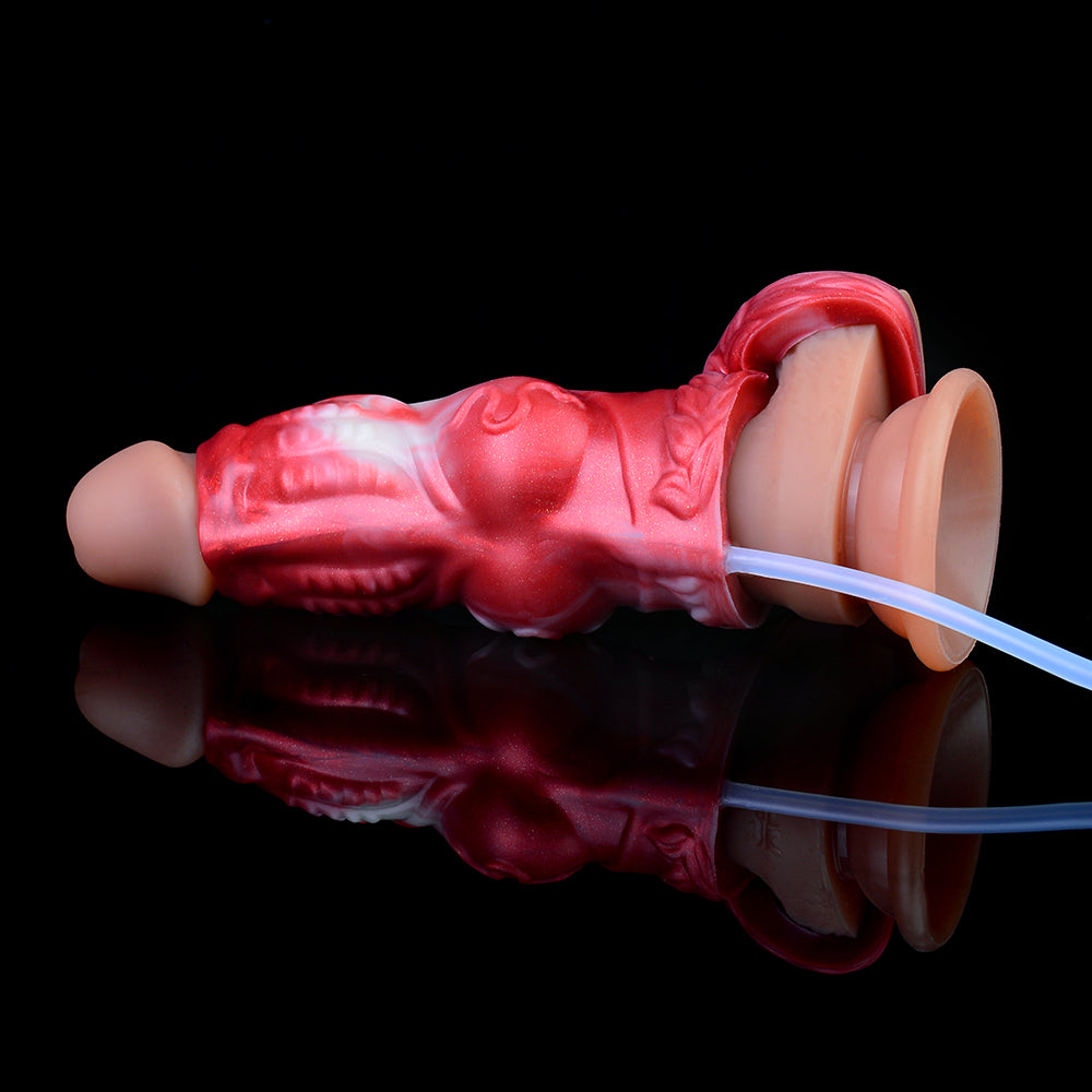Dragon knot sheath, glossy red; tube attached at the end for squirting