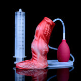 Dragon knot sheath with pump and measuring syringe setup, red-and-white nozzle connection
