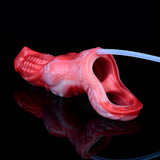 Dragon knot sheath close-up, red and translucent; open end with attached tube