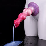 Yaksha Hundedildo am Modellrohr, Schlauch nach unten, Doppelknoten, pink-lila.