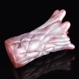Yoyo the Tentacle octopus stroker, angled side view of glossy pink body and curled tentacles