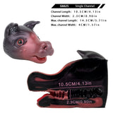 Pink and dark gray cat figurine shown from multiple angles