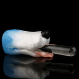Dog-shaped toy with clear handle/shaft extension and black nose, white and light blue