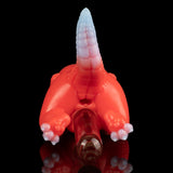 Red dragon fantasy sex toy back view with tail fin and small foot details