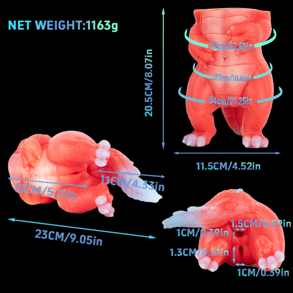 Full-body red dragon fantasy sex toy with sculpted wings, tail, and rounded limbs