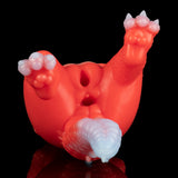 Red dragon fantasy sex toy close side view with open mouth-like top cavity