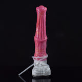 Pink translucent dildo with white marbled base and clear tube looped around