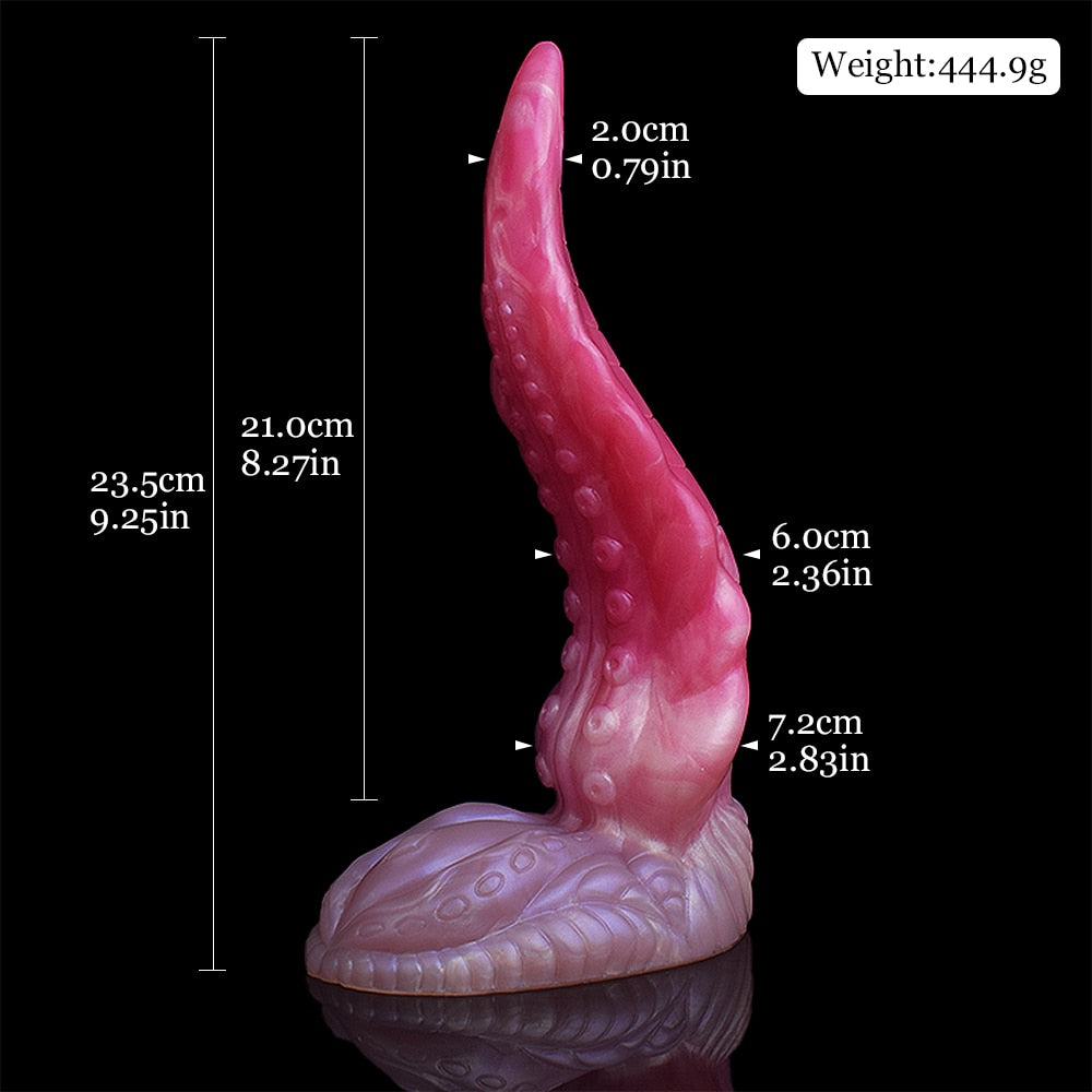 Oktopus-Buttplug, gebogen mit kegelförmiger Spitze und Saugnoppen-Relief, pink